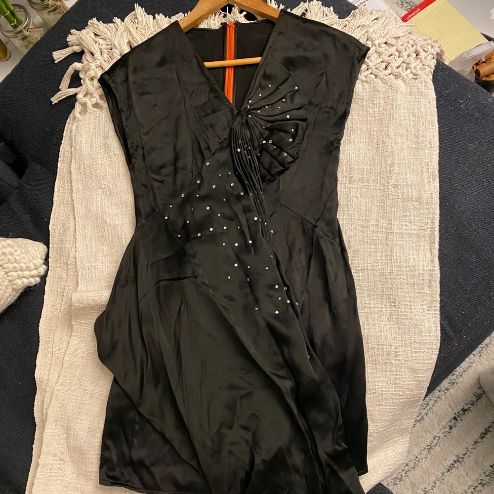 PHILLIP LIM FAN DRESS BLACK SILK XS